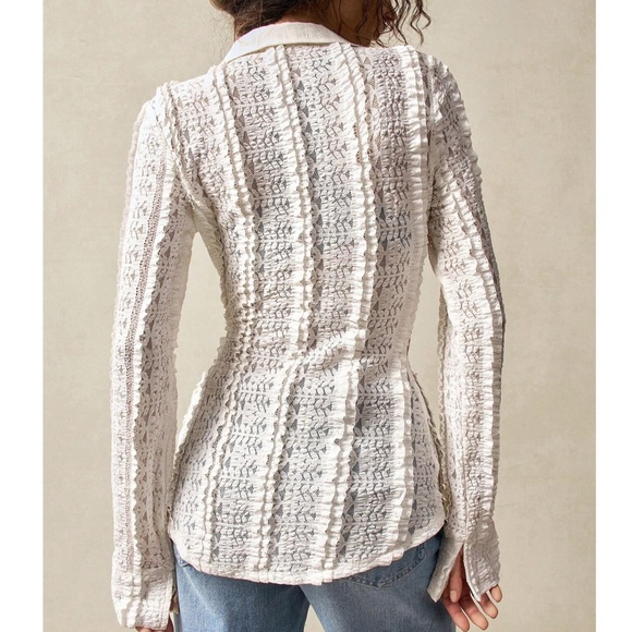 Boho White ruffle Detail Button Down Long Sleeve Top - Picture 5 of 10